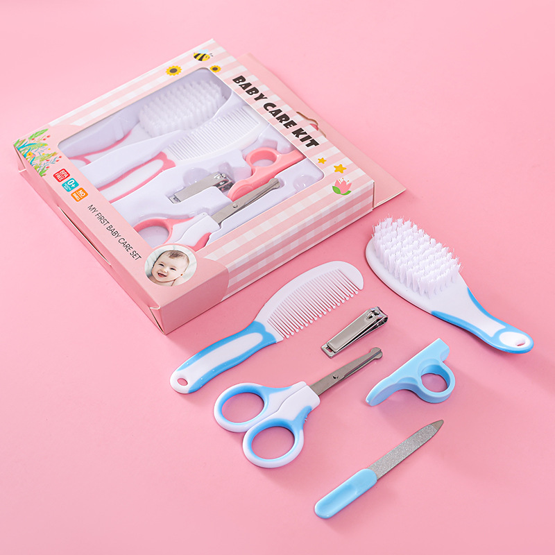 Foreign Trade Hot-Selling Baby Care and Cleaning 6-Piece Set Nail Scissors Combination Set Baby Safety Comb Gift Box Wholesale