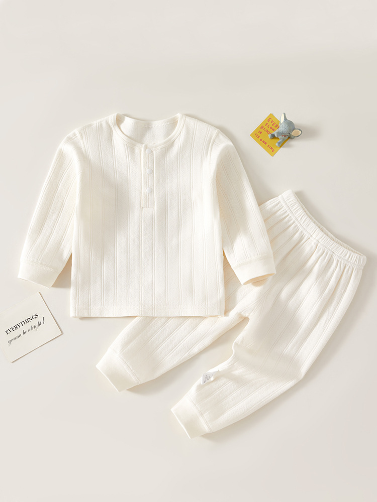 Долгие пижамы для малышей, комплект термобелья из чистого хлопка, домашняя одежда из двух частей, базовые пижамы с длинным рукавом для девочек