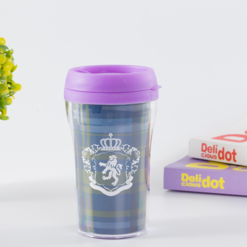 Double Layer Plastic Small Cup Fashion DIY Advertising Cup 250ml Plastic Milk Cup Promotional Gift Cup Cardboard