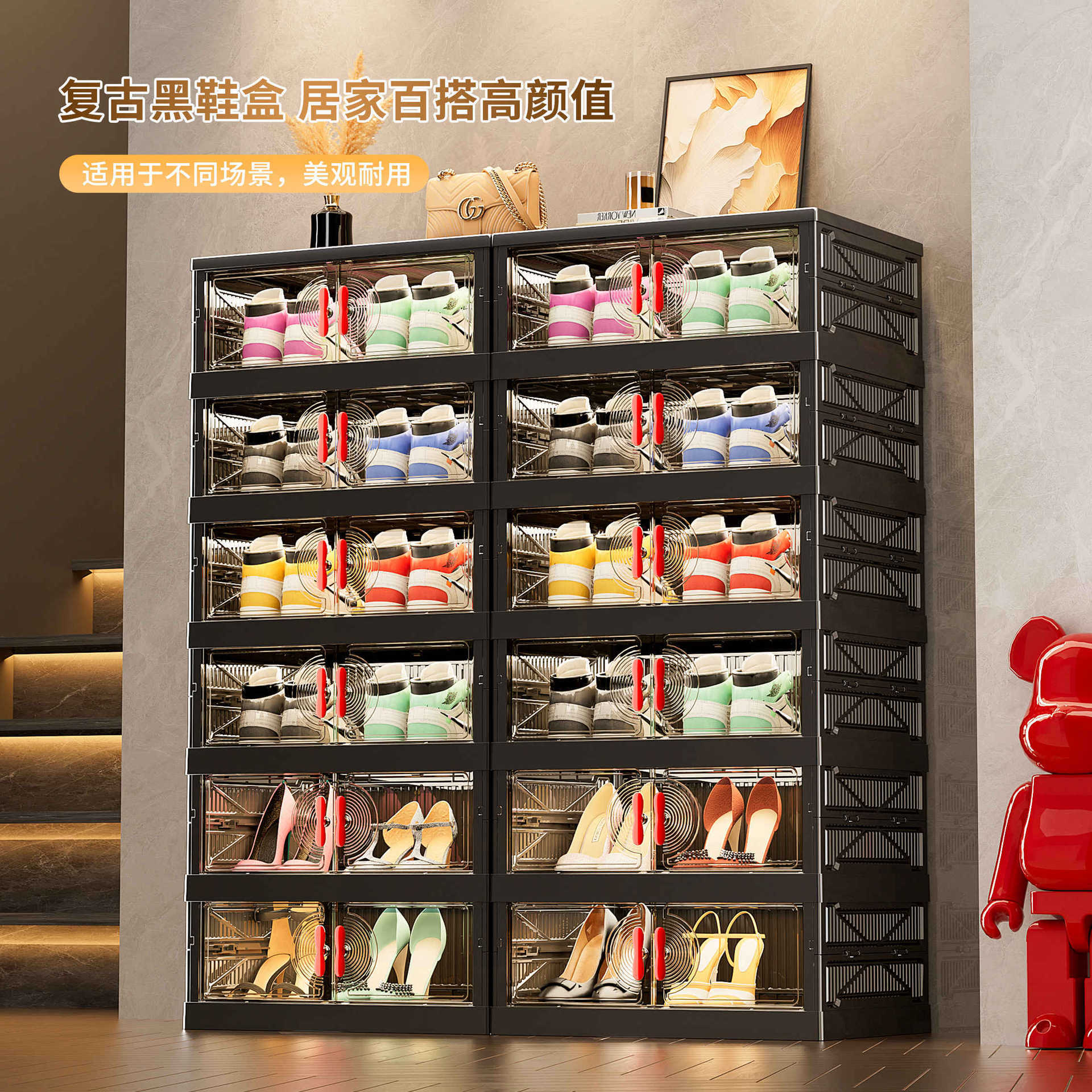 Shoe Rack Multi-Layer Home Doorstep Installation-Free Double-Row Folding Shoe Cabinet All-In-One Shoe Storage Artifact Transparent Door