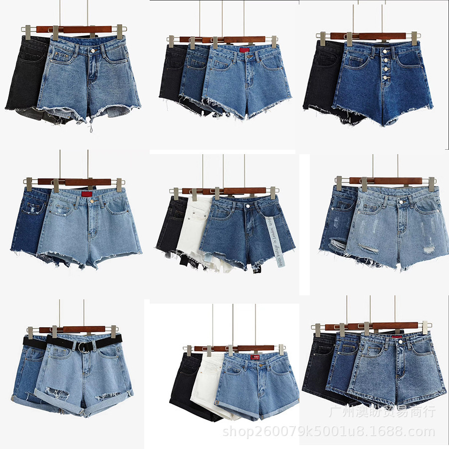Denim Shorts Girls 2025 Summer Curled Pants Slightly Flawed High Waist Straight-Leg Quarter Pants Easiest for Match Wide Leg Medium Pants