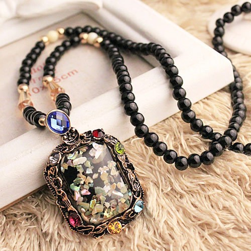 New cross-border color shell Cat's Eye Stone long Korean sweater chain accessories vintage pendant Korean decorative necklace necklace