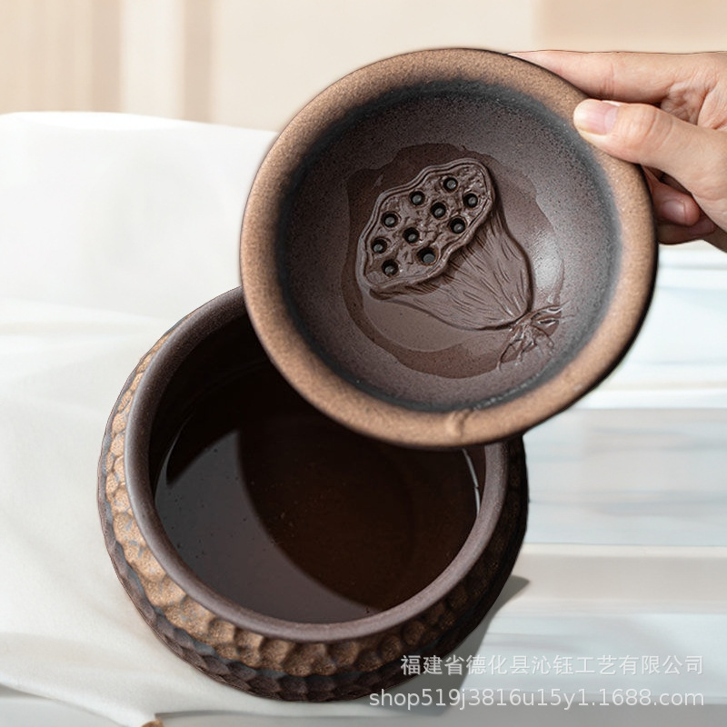 Coarse Pottery Lotus Canopy Jianshui Japanese-style Gold-plated Rust Glaze Tea Dregs Tank Waste Tea Bucket Cup Washing Water Washing Water Pontoon Tea Ceremony Accessories