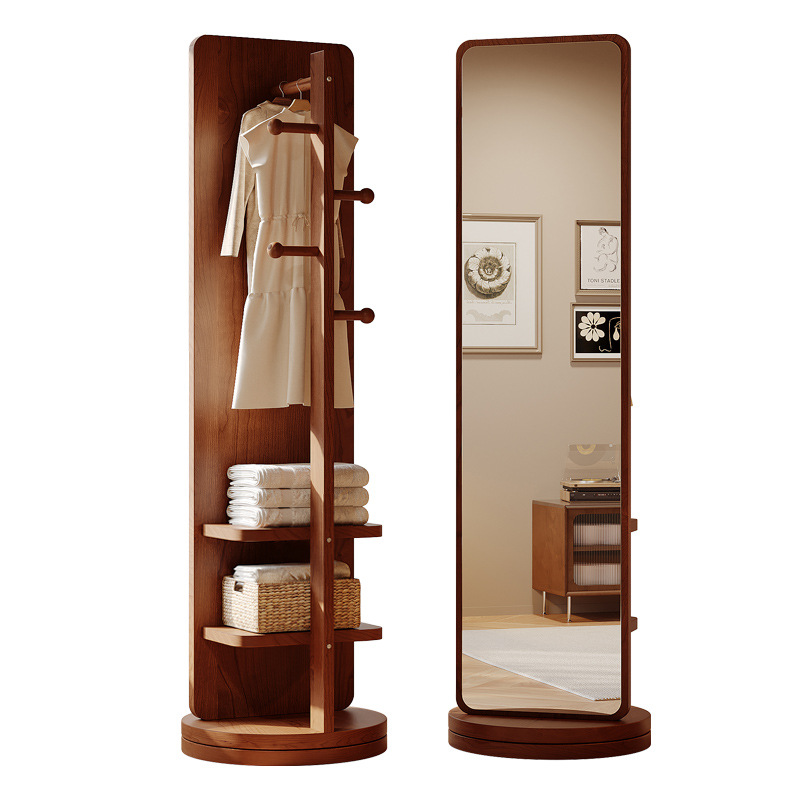 Rotating Full-length Mirror Floor Mirror Household Bedroom Movable Fitting Large Mirror with Hanging Coat Rack Integrated Dressing Mirror