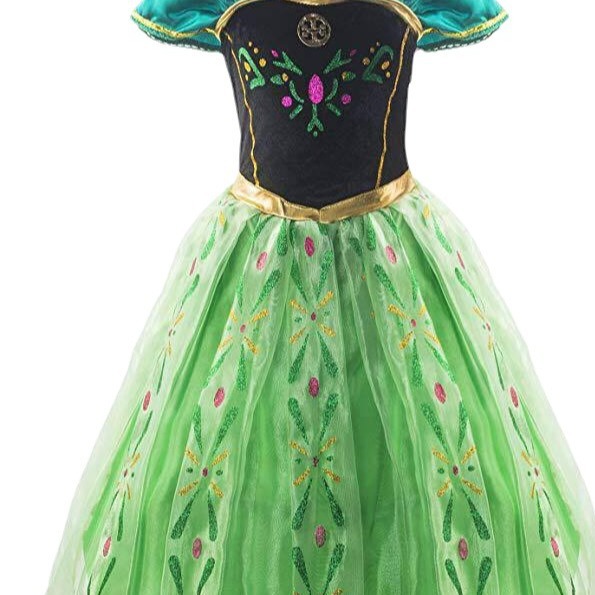 2022 Summer Frozen Green Princess Anna Girls' Short-sleeved Dress Fold Dress European and American Birthday Performance Dress