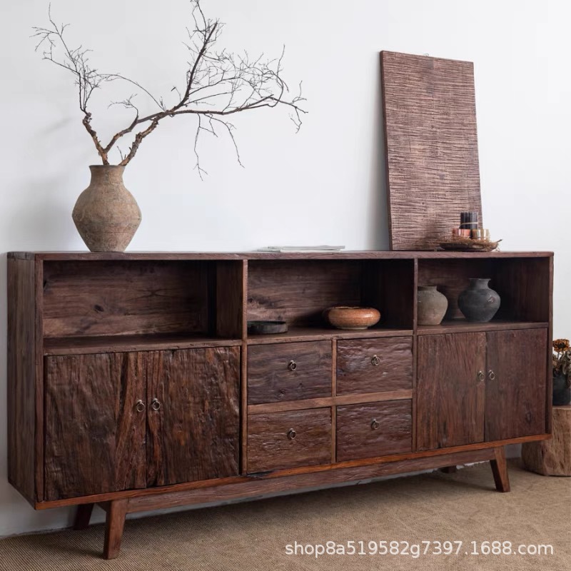 Новый китайский стиль Старый ясень Боковой шкаф Декоративный шкаф Многоуровневый шкаф