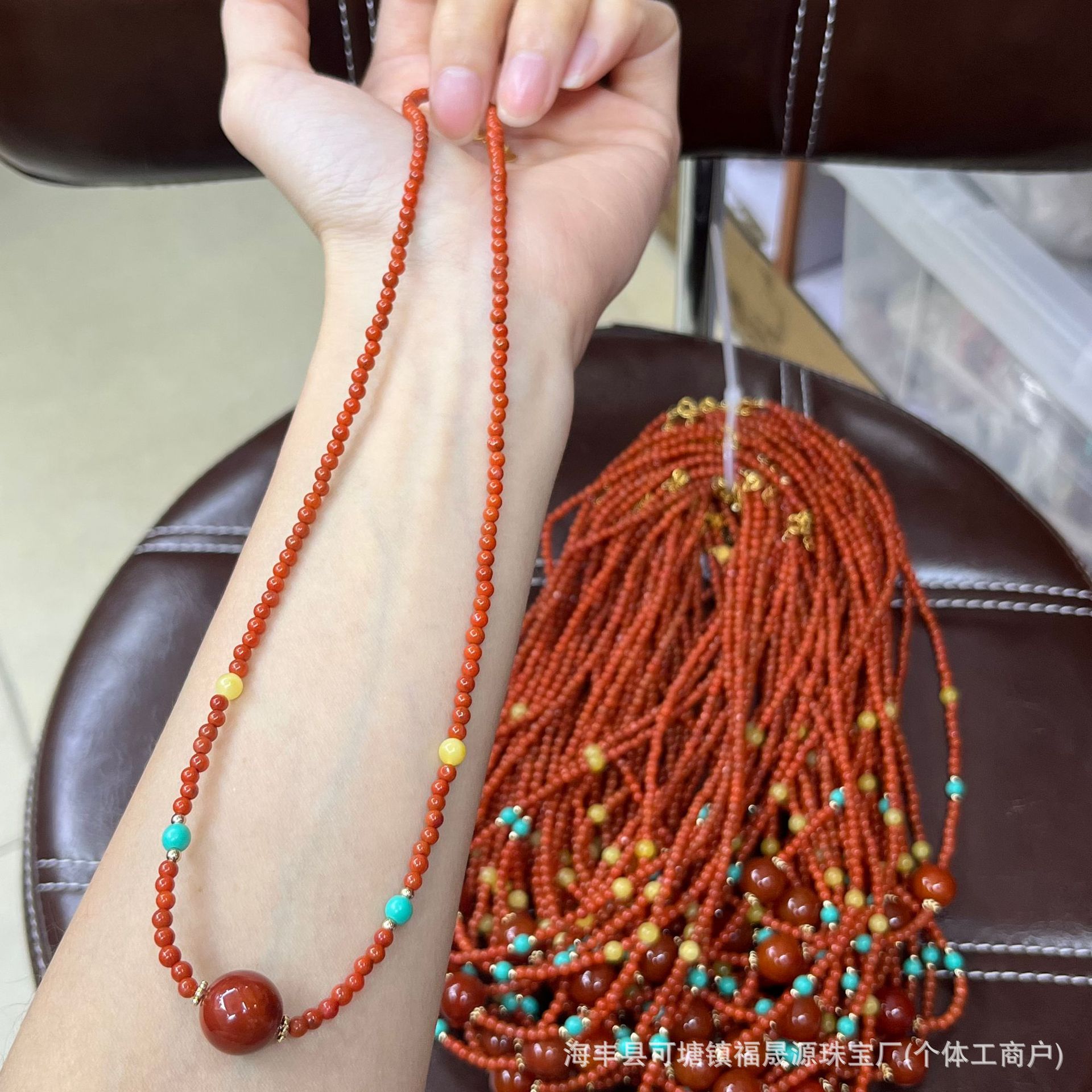 Original Design Natural Baoshan South Red Agate Necklace Single Bead South Red Clavicle Chain Summer Fashion Live Welfare