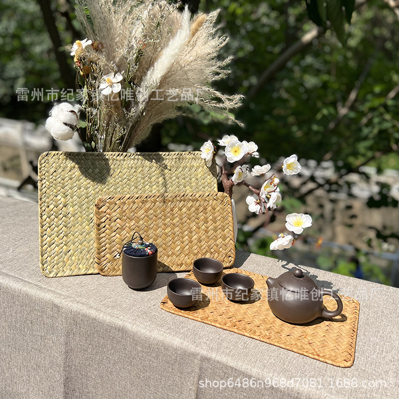 Соломенная подставка ручной работы, антипригарная, винтажная, для кофейного стола, простая китайская, для чашек и блюд, термостойкая