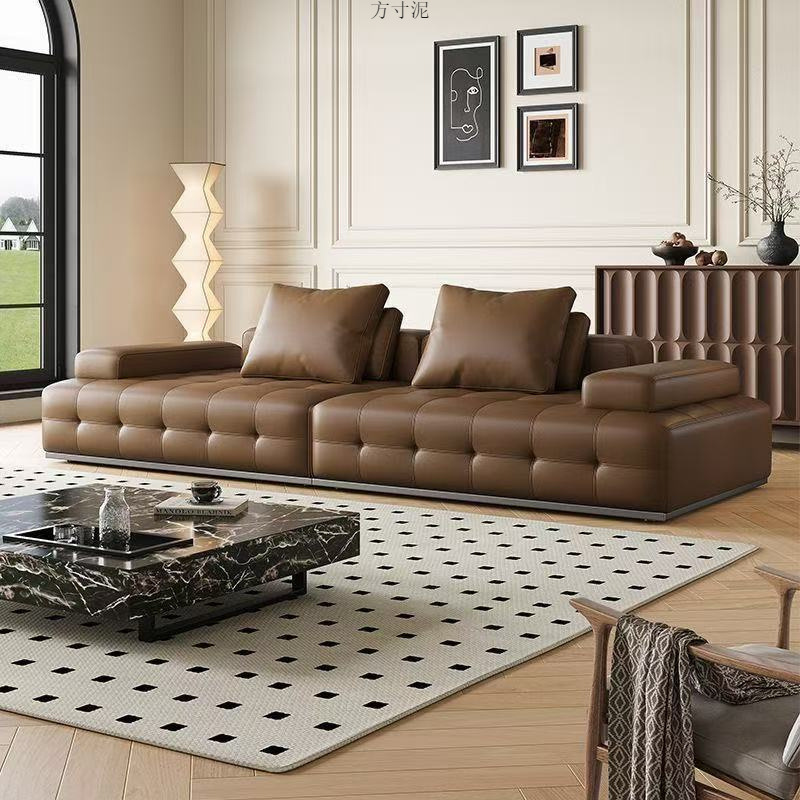 Lawrence Straight Row Sofa Italian Minimalist Living Room Villa Large Apartment Large Flat Floor Designer Leather Sofa