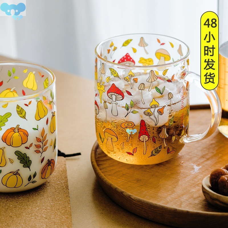 Термостойкая стеклянная кружка с ручкой, кружка для завтрака с молоком, милая