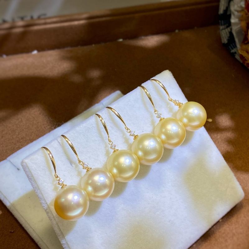 Серьги из жемчуга G18K Thick Gold, классические, южно-морские жемчужины 11-12мм, изысканная доступная роскошь