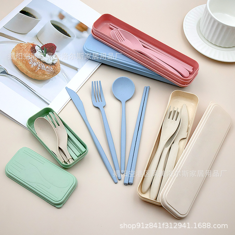 Wheat Straw Tableware Convenient suit Knife, Fork and Spoon Three-piece Set Plastic Fork Spoon Chopsticks Simple Commercial Gift