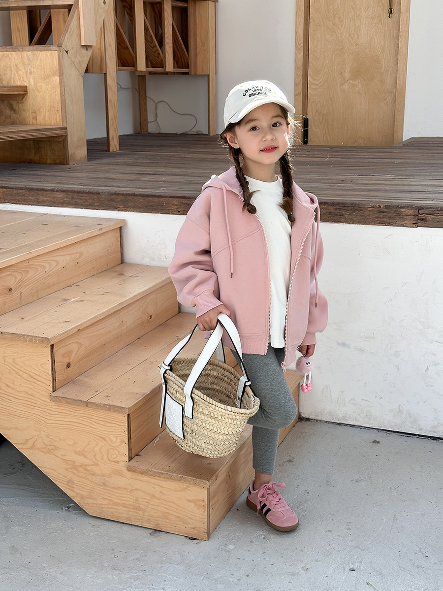 Aimo Beibei Kidsren's Hooded Sweatshirt Jacket Spring Kidsren's Clothing for Boys and Girls Pure Color Casual Zipper Top Trendy