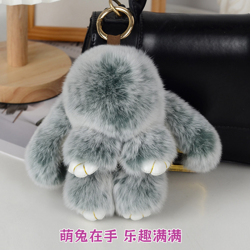 Cross-Border Manufacturers Wholesale Real Rex Rabbit Fur Cute Rabbit Car Keychains, Plush Phone Bag Charms, Accessories, and Dolls
