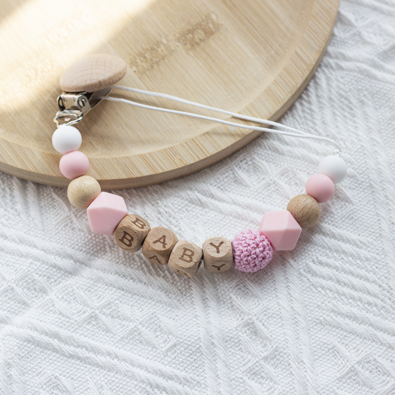 INS Nordic Style Maternal and Infant Products Pacifier Beech Wood Silicone Pacifier Chain Amazon Foreign Trade Anti-drop Chain
