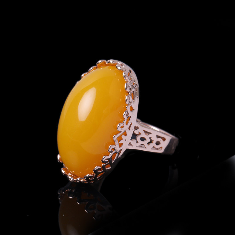 Chicken Oil Yellow Beeswax Ring for Men and Women, Adjustable Amber Ring, Golden Blood Amber Ethnic Style Jewelry