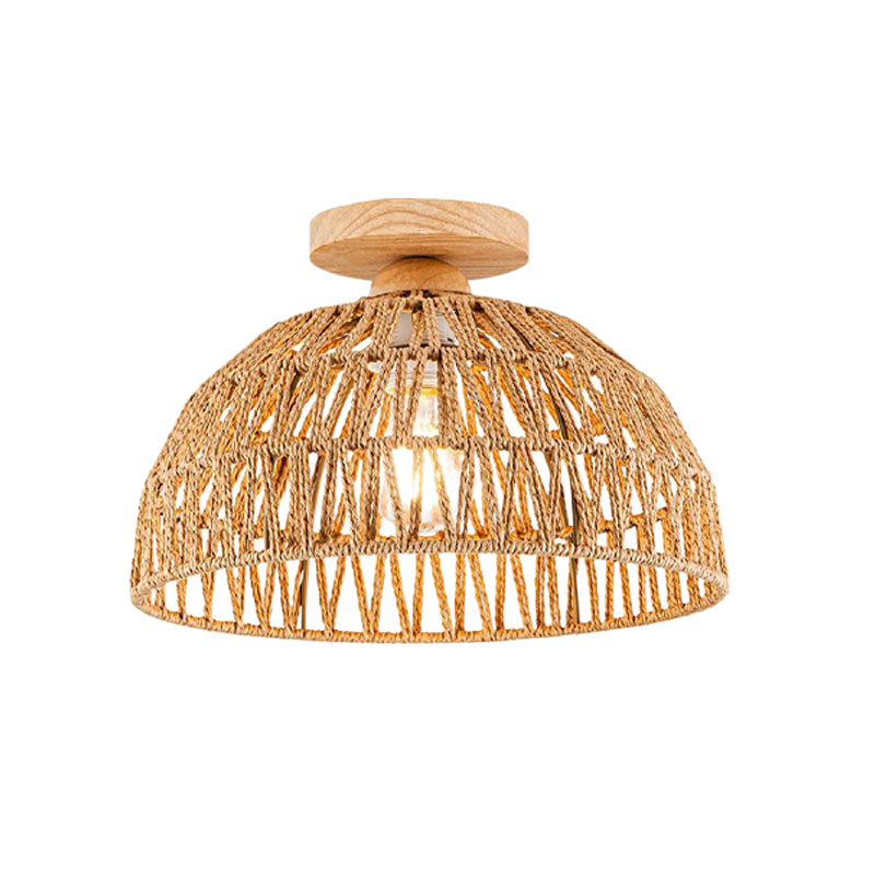 American Country Retro Creative Living Room Dining Room Study Corridor Aisle Lamp Wooden Base Woven Cage Ceiling Lamp