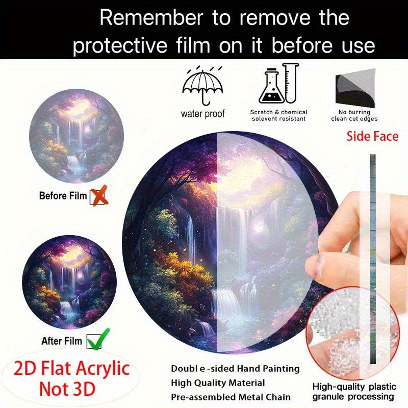 2D Plane, 1 Piece of Magic Moonlight Forest Dreamcatcher Hanging Decoration - 2D Plane Acrylic Art, Vivid Waterfall