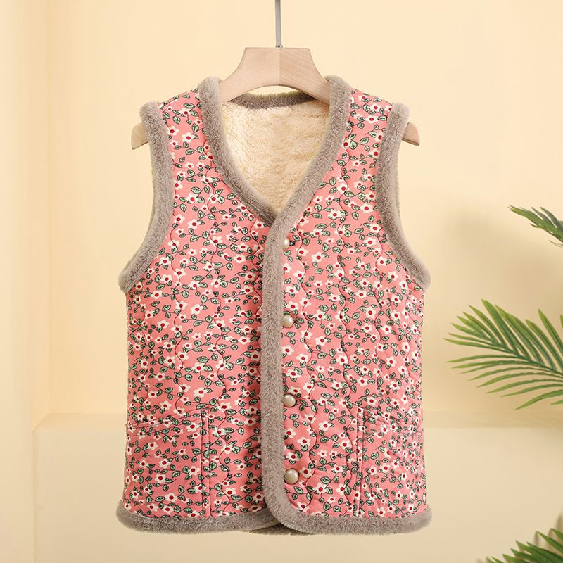 Middle-aged and elderly new autumn and winter clothing mother waistcoat grandma fleece-lined floral autumn and winter vest padded warm coat vest
