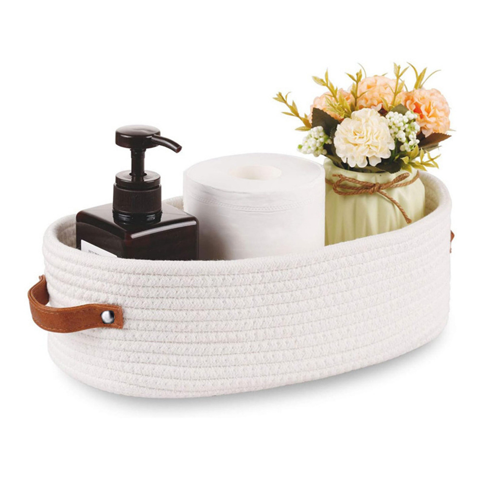 Oval Leather Handle Cotton Rope Toy Bathroom Storage Basket Storage Basket Sundries Storage Basket Amazon Explosions