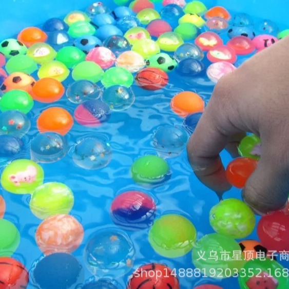 XD06 Factory Direct Sales 27MM Floating Bouncy Ball Kidsren's Toy Jumping Ball Printed Frosted One Dollar Gashapon