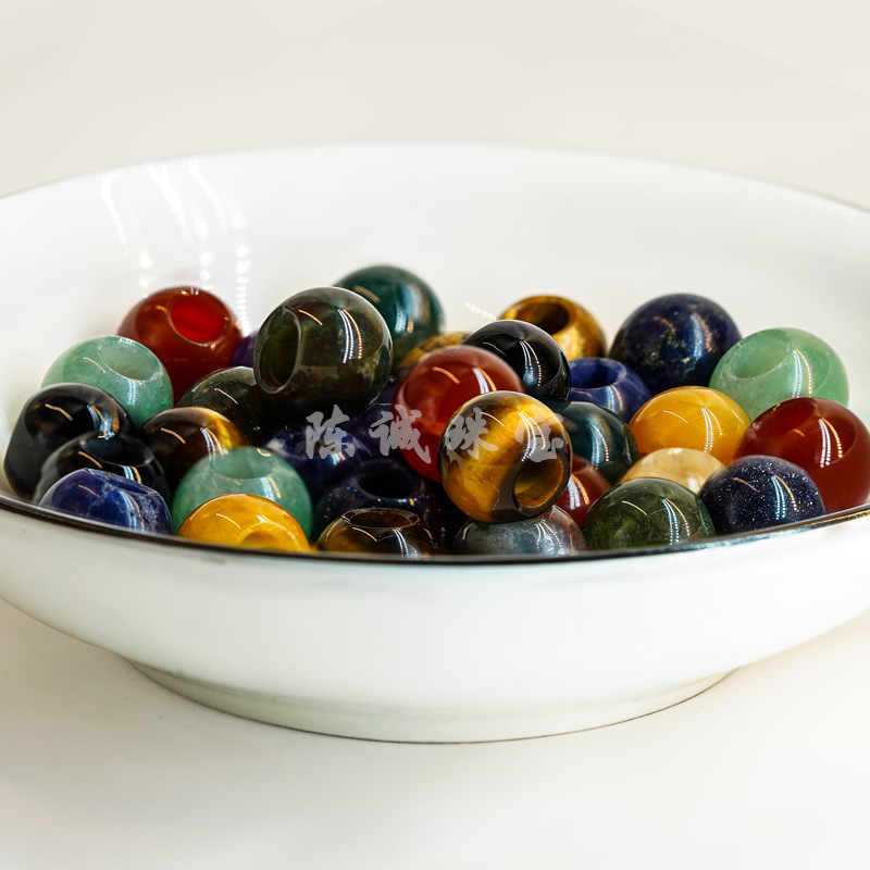 Natural Agate Large Hole Beads Round Beads DIY Jewelry Accessories Jade Crystal Loose Beads Earrings Hair Accessories White Crystal