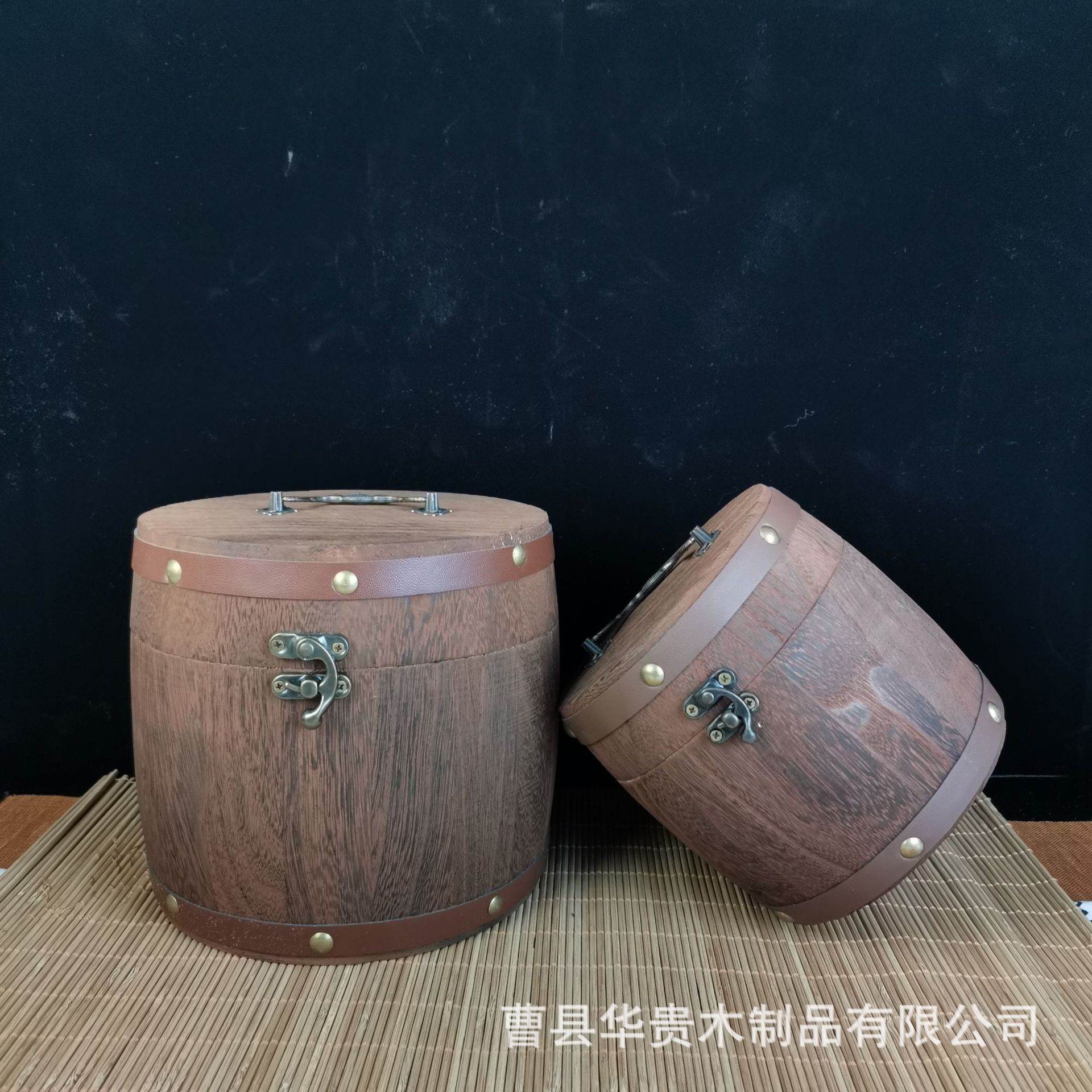 New Chinese Style Vintage Locked Charcoal-fired Wooden Tea Barrel Round Barrel Jin Junmei Tea Barrel Wooden Pu'er Cake Box Barrel