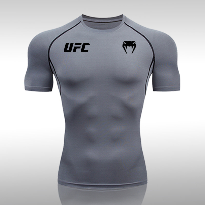 Muay Thai Training Bodysuit Quick-Drying Breathable Elastic Fighting Sanda Fighting Fitness Running Sports Short-Sleeved Top