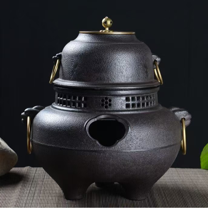 Outdoor Tea Brewing Charcoal Stove Japanese-Style Charcoal Tea Brewing Device Household Tea Brewing Charcoal Stove Cast Iron Ghost Face Wind Stove for Courtyard