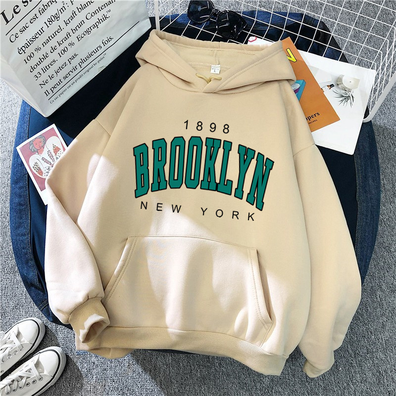 Autumn and Winter Fleece Loose Women's Sweater Hoodie Cross-border Hot Selling Brooklyn Printed Pullover Sweatshirt for Couples