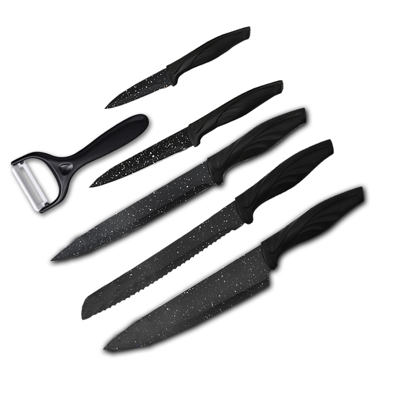 Stainless Steel Knife Phoenix Tail Handle Spray Point Foreign Trade Non-Stick Knife Set Gift Box Set Six-Piece Kitchen Knife Set in Stock