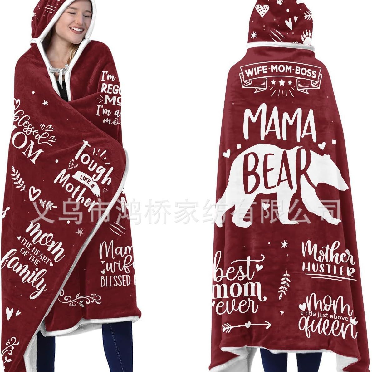 Factory Direct Supply Sherpa Wool Wearable Blanket Hoodie Christmas Gift Blanket for Relatives