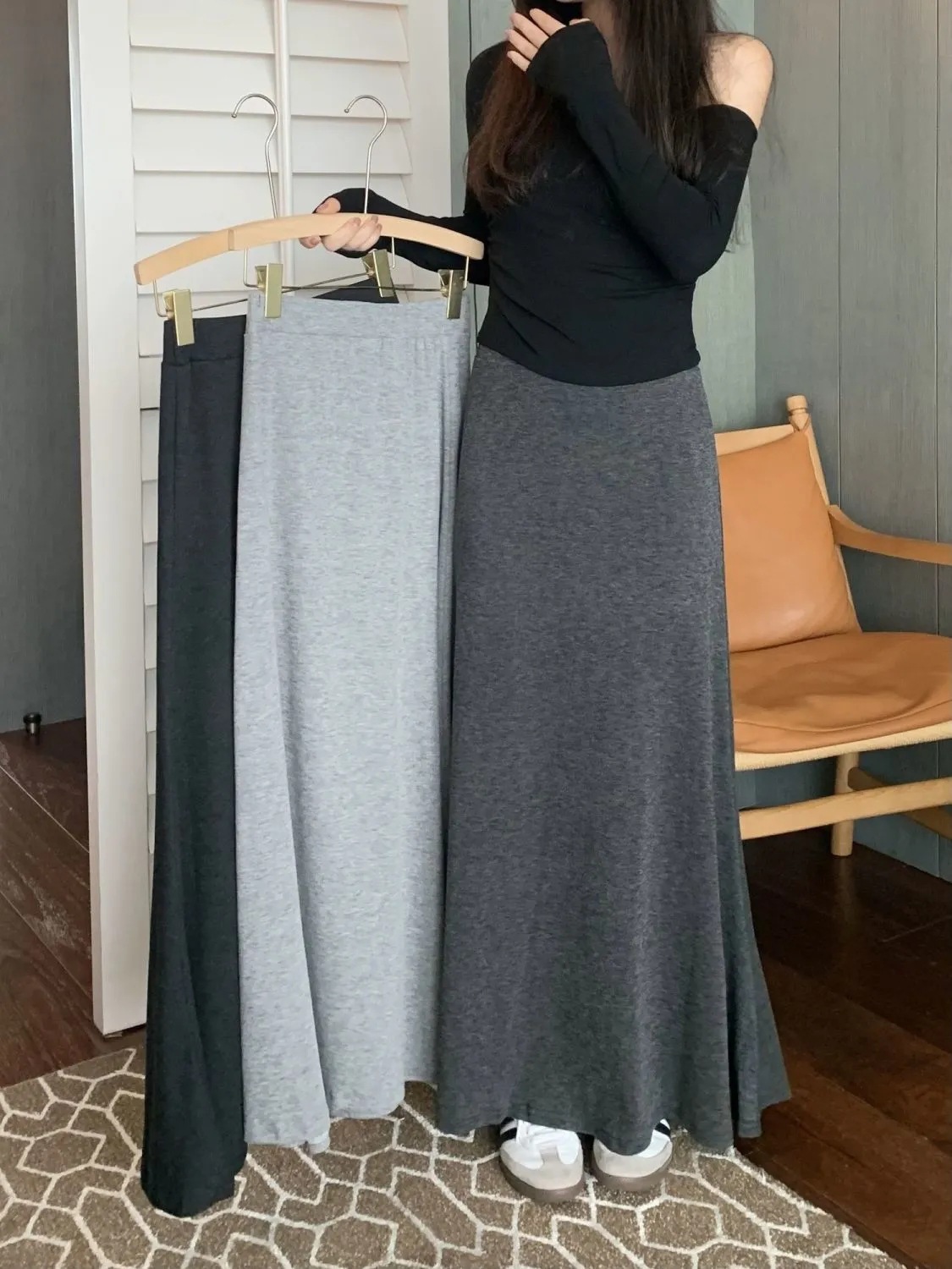 Summer Grey Hip Skirt Skirt Women's 2025 Spring and Autumn New Retro Slim High Waist Pendant Flesh-Covering Long Skirt