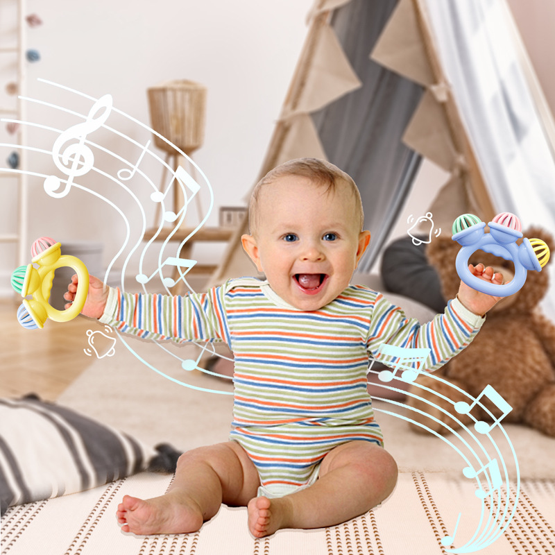 Children's Boys and Girls Educational Bell Three-head Rattle Toys 0-3-6-12 Months 1 Year Old Infants Cross-border Hot Selling