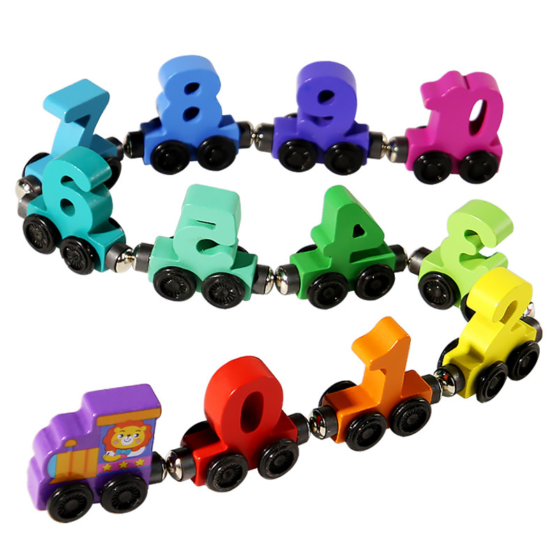 Children's Wooden Magnetic Digital Small Train Building Blocks Assembled Car Baby Enlightenment Early Education Digital Cognitive Educational Toys