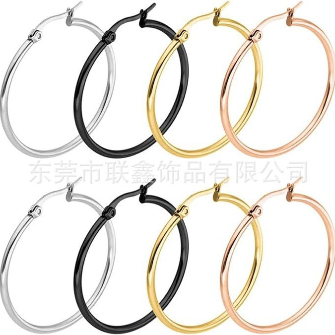 Classic Stainless Steel Hoop Earrings, Exaggerated High-End Titanium Steel European and American Earrings Buckle Jewelry