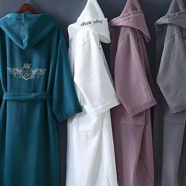 Five-star hotel bathrobe men's and women's bathrobe autumn and winter lovers long nightgown cotton absorbent quick-drying towel material