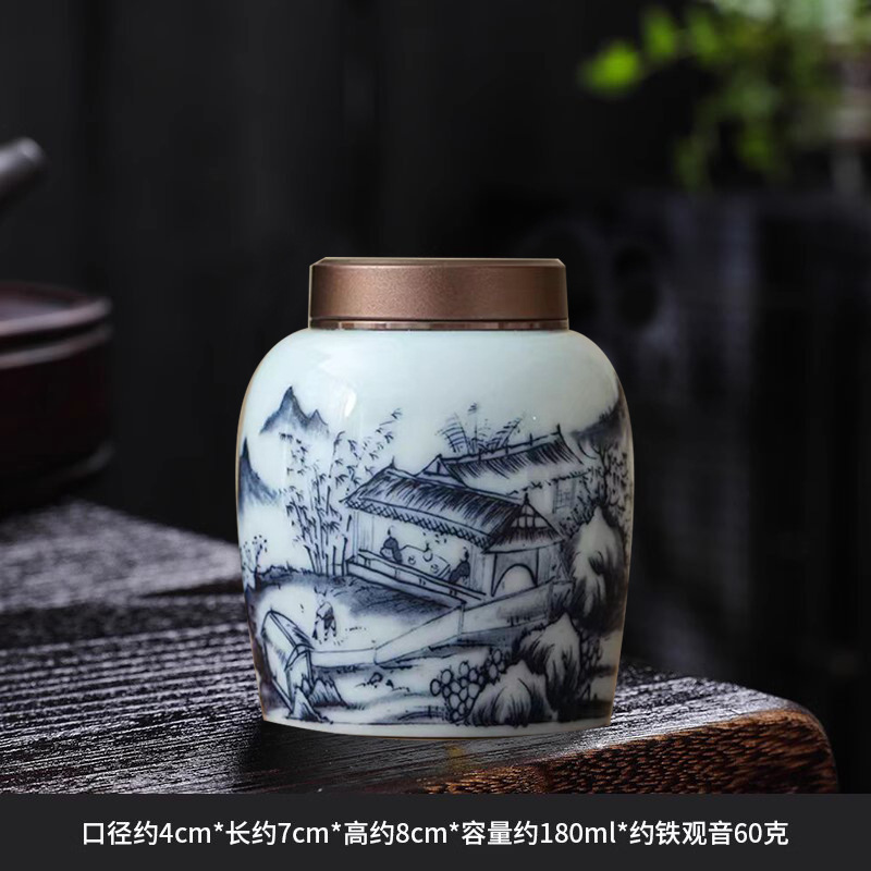 Alloy Lid Tea Can Ceramic Small Can Persimmon Persimmon Ruyi Storage Can Small Tea Storage Can Plaster Medicine Can Moisture-Proof Ceramic Can