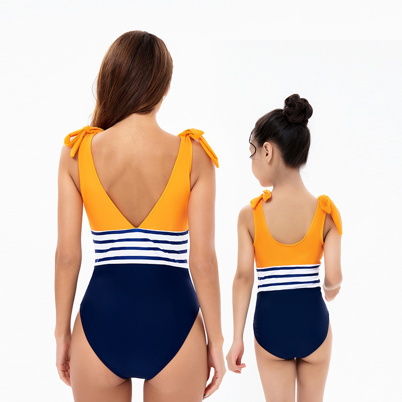 European and American Parent-child Swimsuit New Striped Color-matching Bikini Mother-daughter Swimsuit Bikini in stock Foreign Trade Cross-border