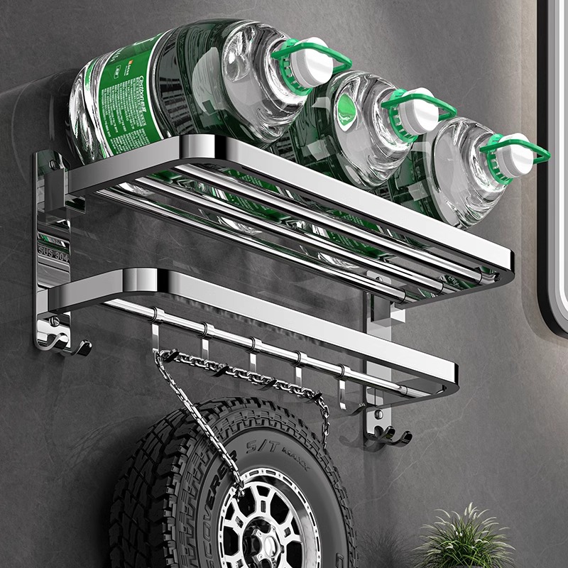 304 Stainless Steel Folding Towel Rack Punch-Free Towel Rack Bathroom Toilet Towel Rack Storage Rack