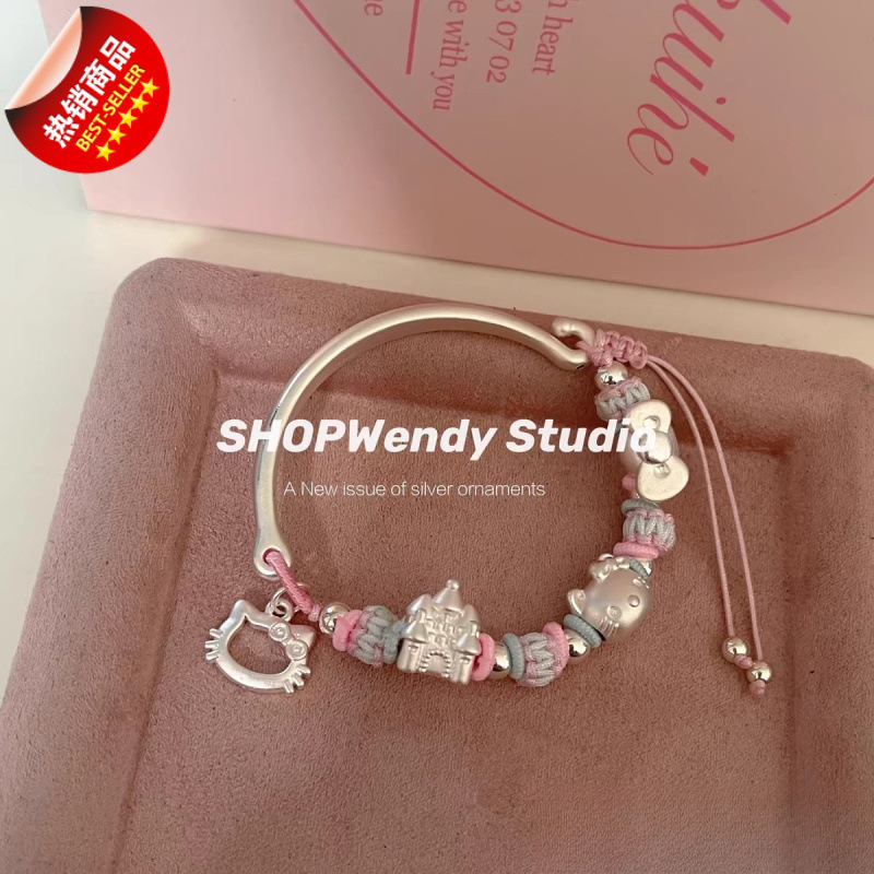 Shop Wendy |   Silver 99 Cute Kitty Castle Bow Braided Rope Bracelet Adjustable Tymy