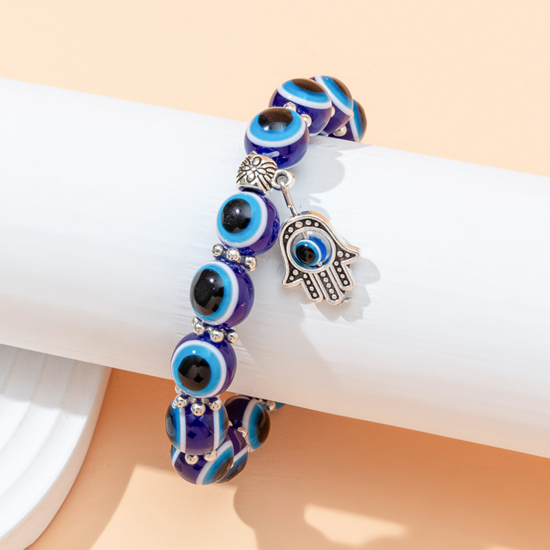 Evil Eye Bracelet Turkish Eye Beaded Bracelet Alloy Palm Bangle European and American Fashion Trendy Hot Item