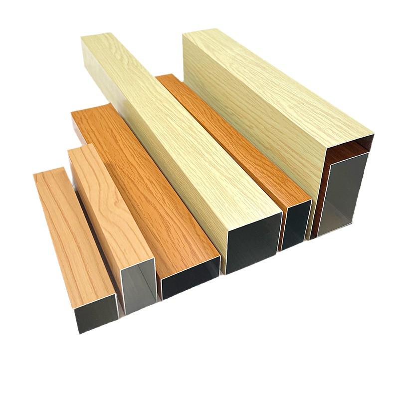 Ceiling Aluminum Square Pass Wood Grain Aluminum Square Tube Aluminum Alloy Square Tube Square Pass U-Shaped Grille Ceiling Iron Material Fireproof