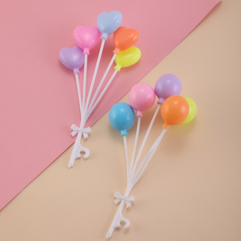 Trendy Colorful Heart-Shaped Small Balloon Birthday Cake Topper Baking Decoration Insert Ornament Pretend Play Toy Accessory