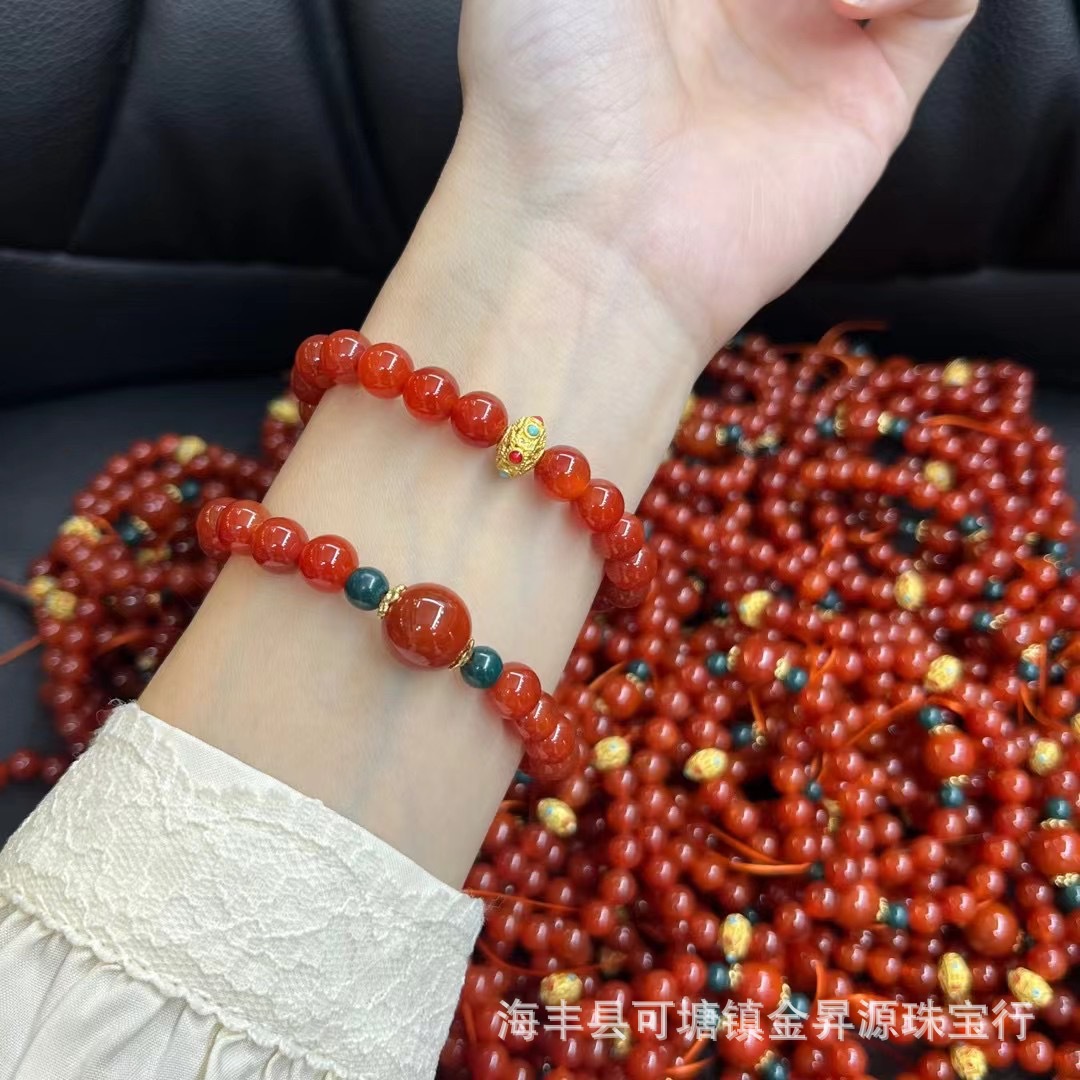 Natural red agate bracelet south red bracelet with ancient gold south red single bead summer fashion live wholesale