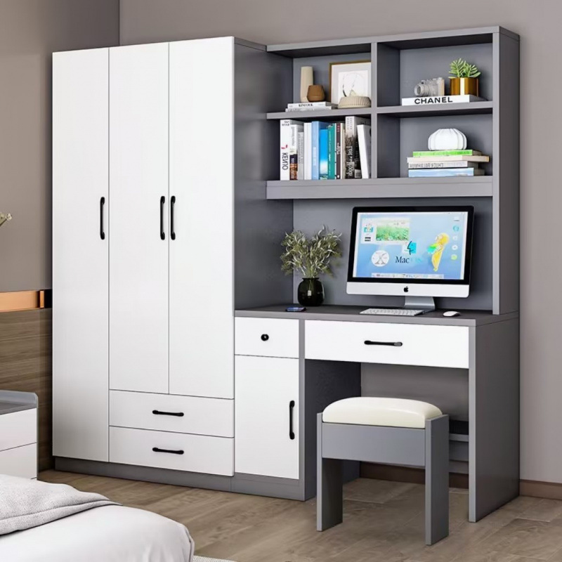 Simple Desk with Wardrobe Integrated Combination Desk Cabinet Small Apartment Bedroom Children's Bookshelf Computer Desk Home in stock