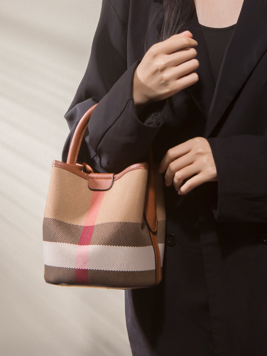 Plaid Bag for Women 2025 New High-End Versatile Mini Canvas Bucket Bag Satchel Shoulder Crossbody Bag