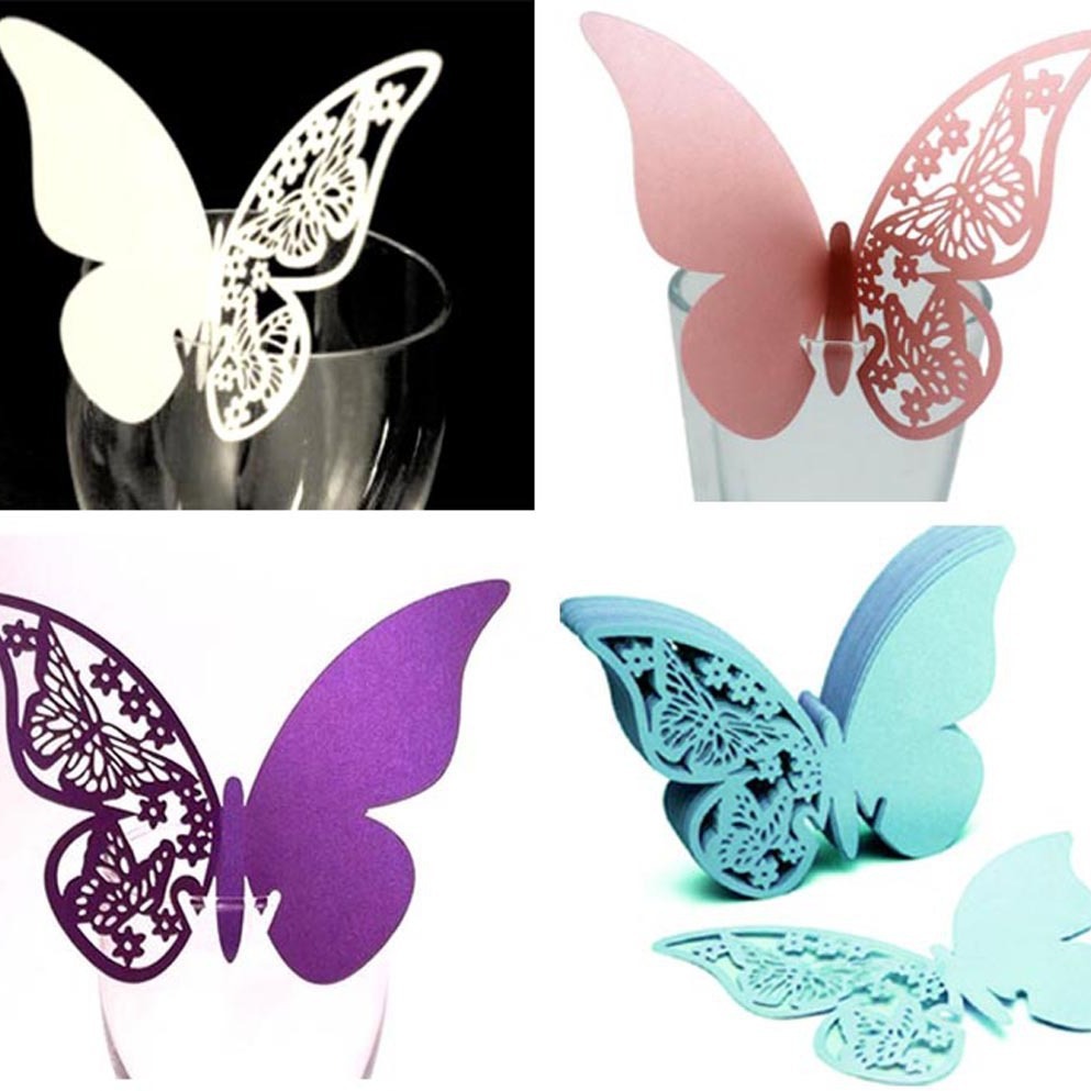 Amazon Hollow Butterfly Cup Card White Butterfly Seat Card Laser Card 3D Wall Sticker Decorative Paper Card