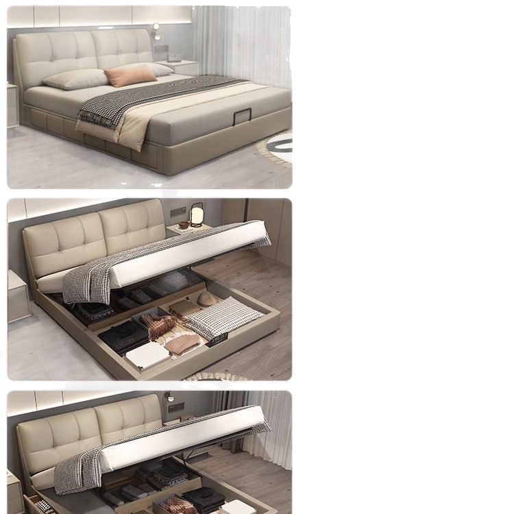 Master Bedroom with Large Storage, Leather Art Bed with Storage Drawers, Modern Simple Soft-Packed Double Bread Bed