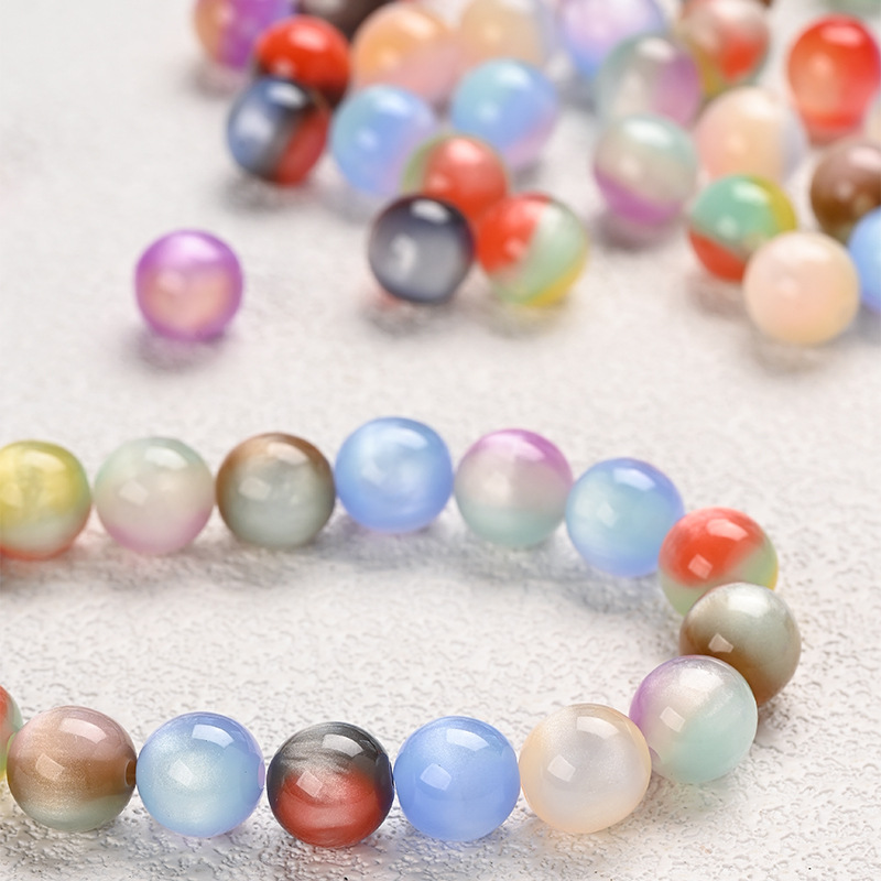 Dreamy Cream Color Smudged Round Beads Resin Beads Loose Beads Handmade DIY Beads Beads Bracelet Necklace Jewelry Accessories